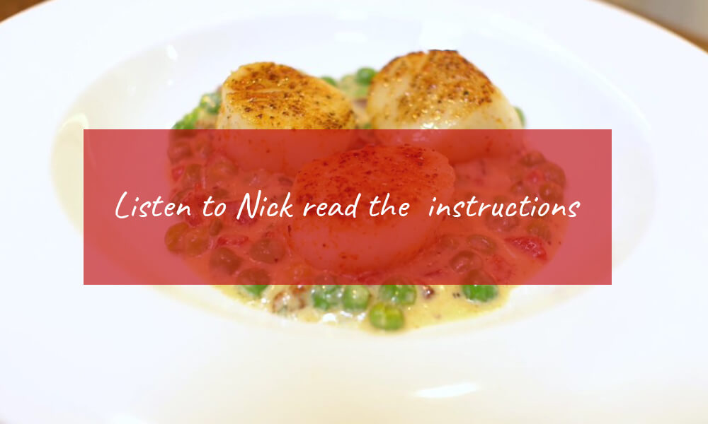 Pan fried scallops with peas reading