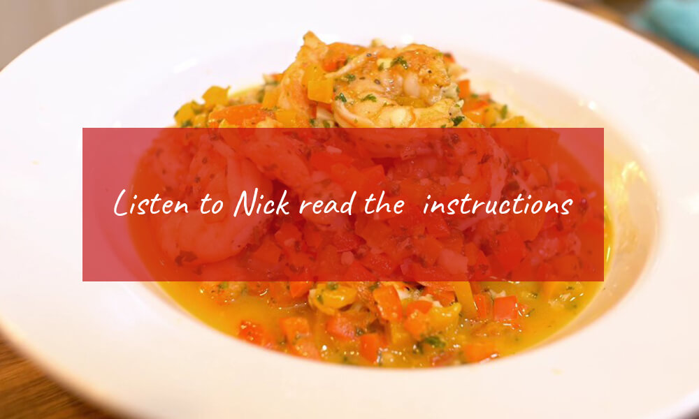 Shrimp with peppers in wine sauce reading